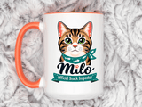 Personalized Cat Lover Mug, Custom Cat Name Coffee Cup, Official Snack Inspector Cat Mug, Funny Pet Parent Gift for Cat Owners