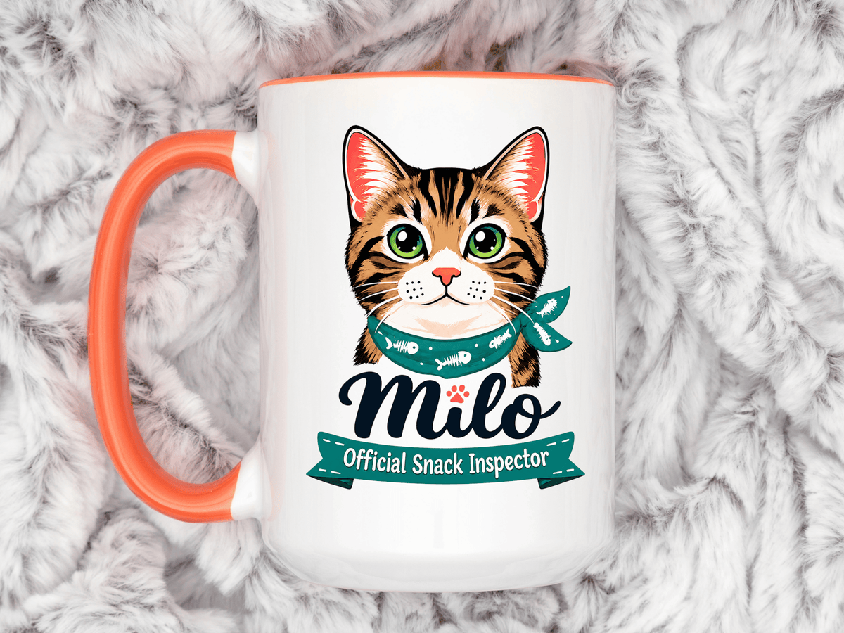 Personalized Cat Lover Mug, Custom Cat Name Coffee Cup, Official Snack Inspector Cat Mug, Funny Pet Parent Gift for Cat Owners