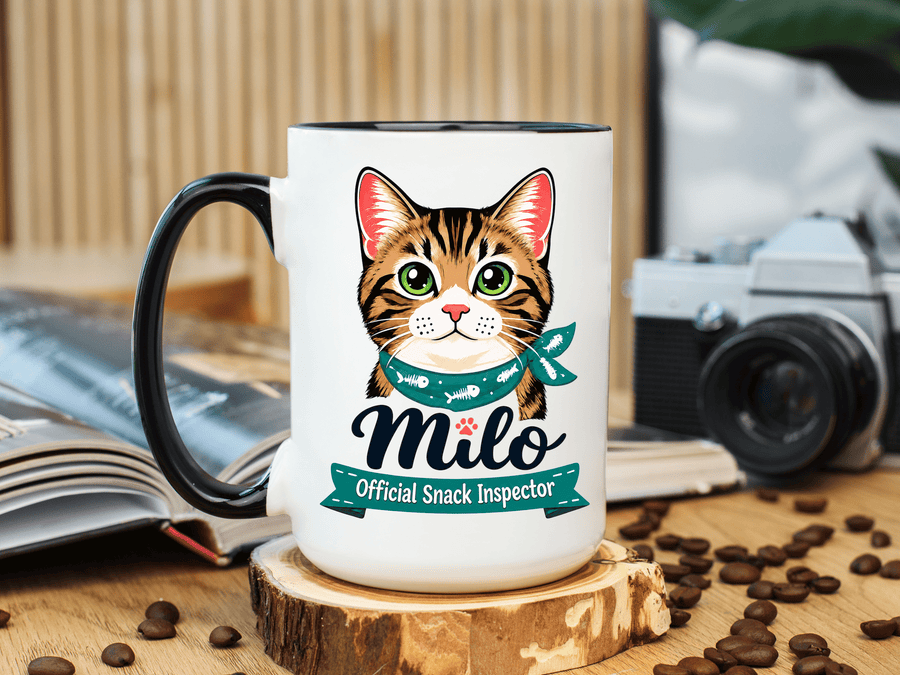 Personalized Cat Lover Mug, Custom Cat Name Coffee Cup, Official Snack Inspector Cat Mug, Funny Pet Parent Gift for Cat Owners