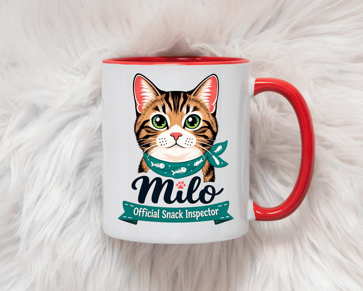 Personalized Cat Lover Mug, Custom Cat Name Coffee Cup, Official Snack Inspector Cat Mug, Funny Pet Parent Gift for Cat Owners