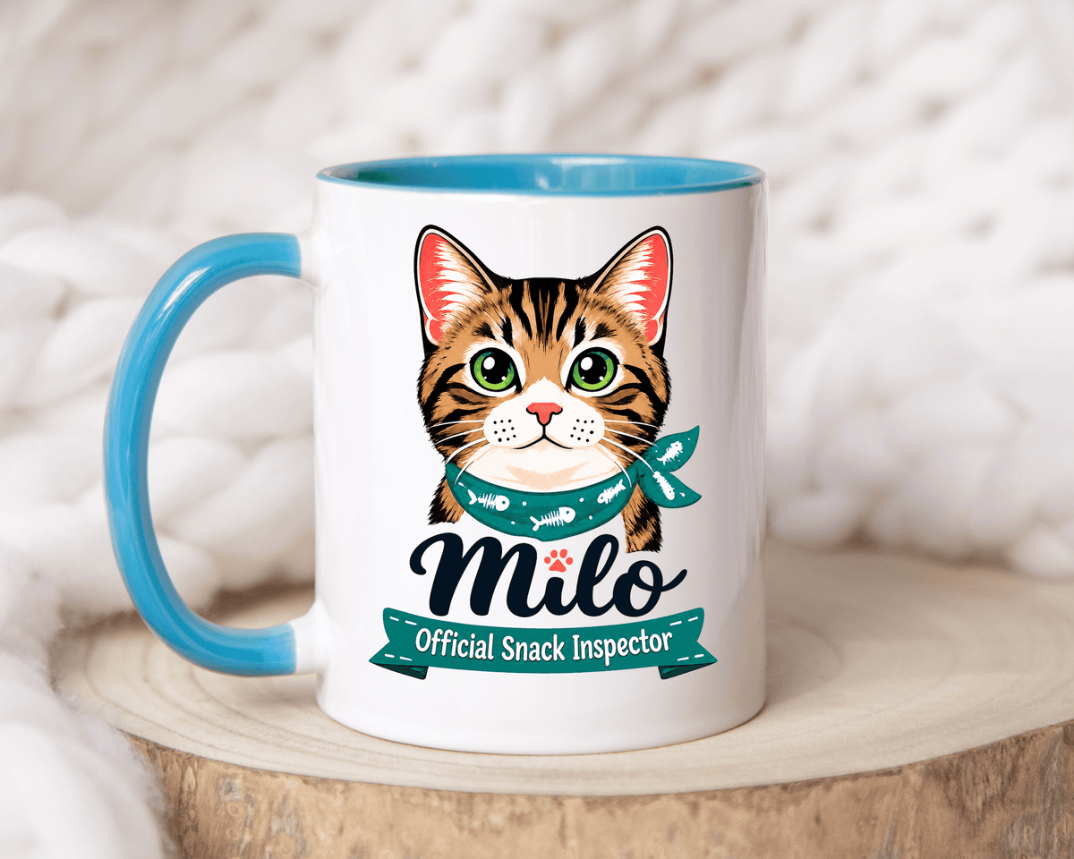 Personalized Cat Lover Mug, Custom Cat Name Coffee Cup, Official Snack Inspector Cat Mug, Funny Pet Parent Gift for Cat Owners