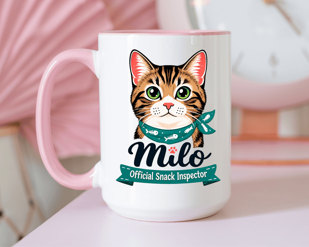 Personalized Cat Lover Mug, Custom Cat Name Coffee Cup, Official Snack Inspector Cat Mug, Funny Pet Parent Gift for Cat Owners