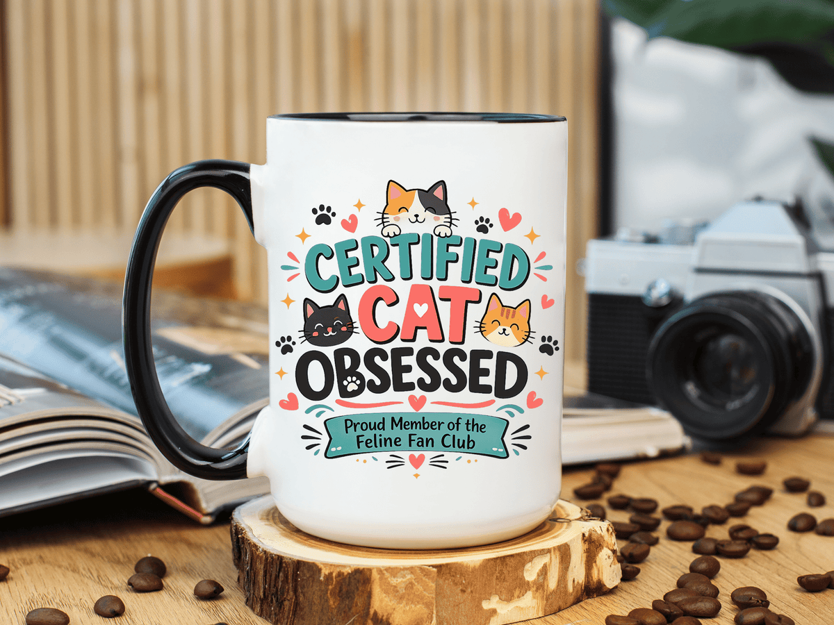 Cat Lover Coffee Mug, Certified Cat Obsessed Mug, Funny Cat Mom Gift, Cute Feline Fan Club Cup, Cat Owner Present for Pet Lovers