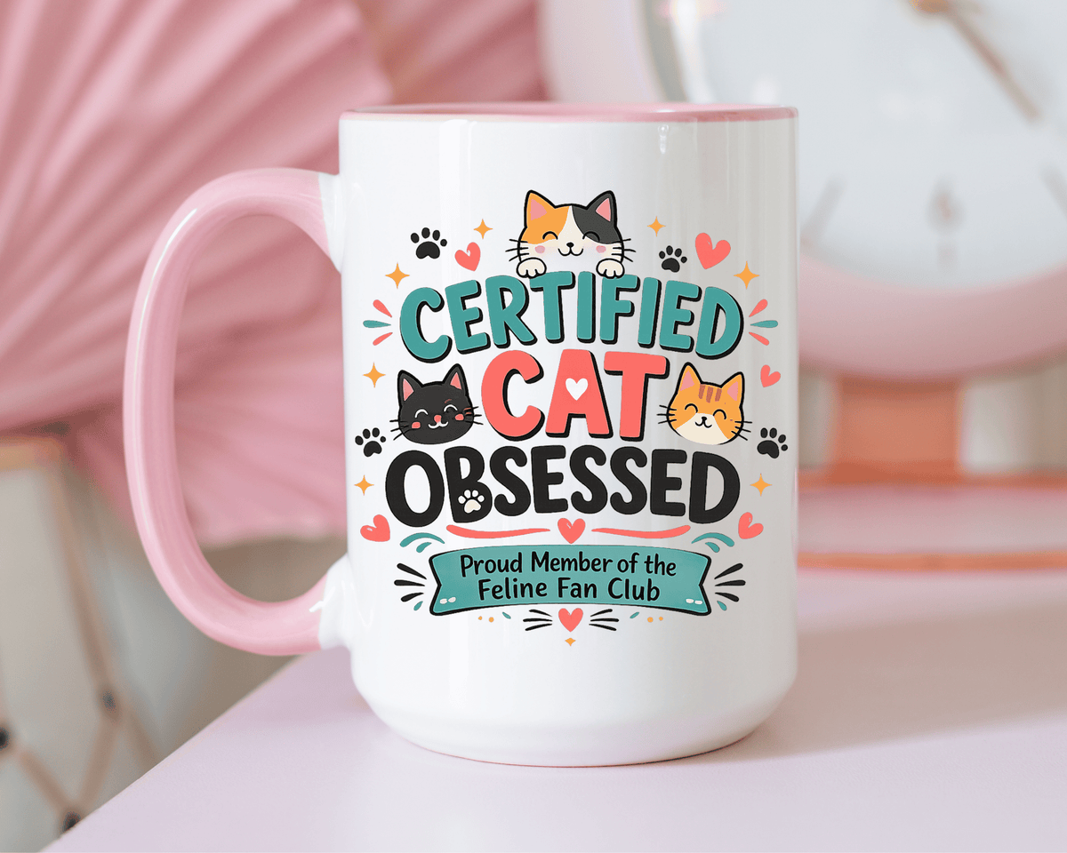 Cat Lover Coffee Mug, Certified Cat Obsessed Mug, Funny Cat Mom Gift, Cute Feline Fan Club Cup, Cat Owner Present for Pet Lovers
