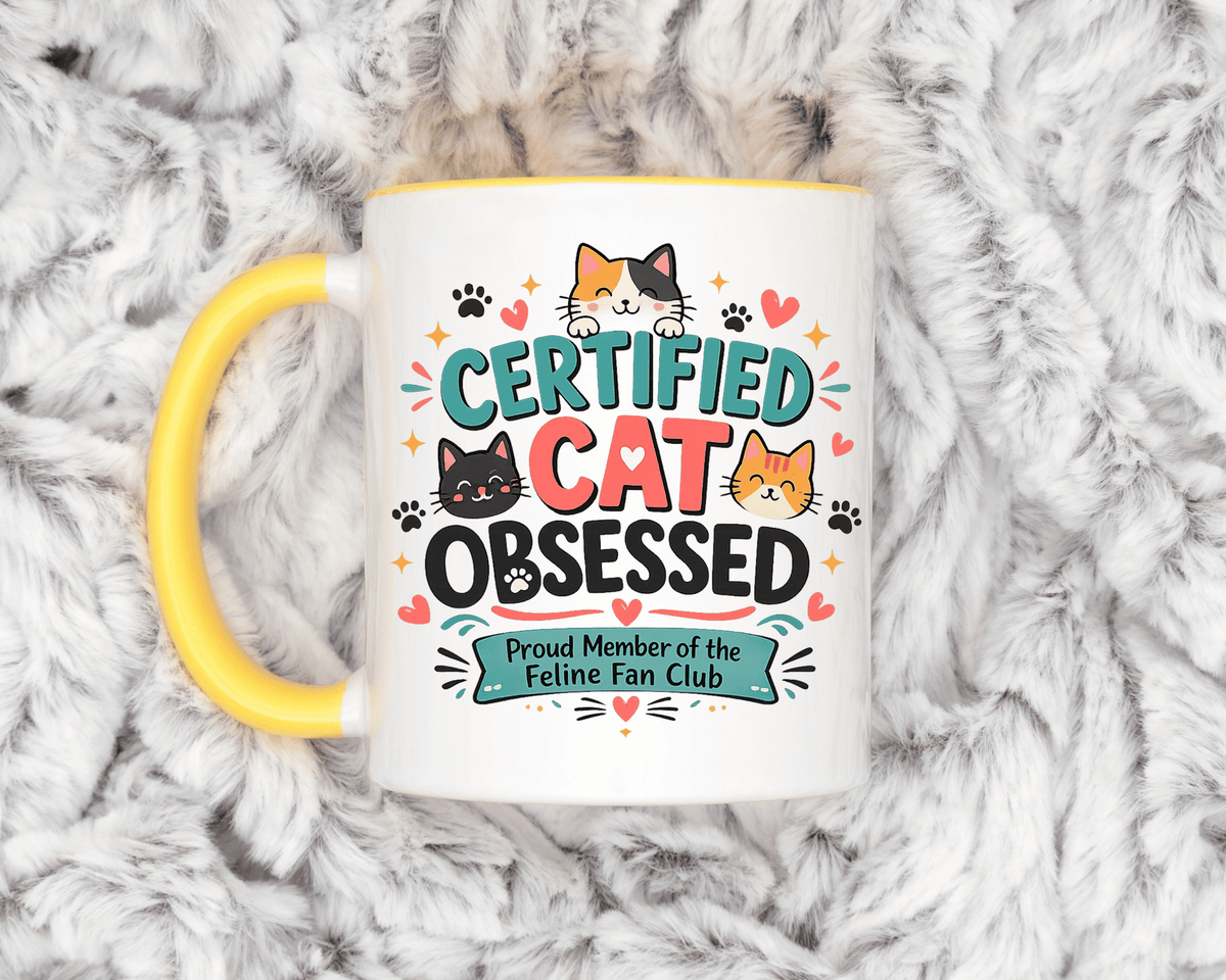 Cat Lover Coffee Mug, Certified Cat Obsessed Mug, Funny Cat Mom Gift, Cute Feline Fan Club Cup, Cat Owner Present for Pet Lovers