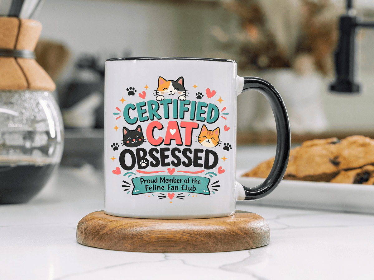 Cat Lover Coffee Mug, Certified Cat Obsessed Mug, Funny Cat Mom Gift, Cute Feline Fan Club Cup, Cat Owner Present for Pet Lovers