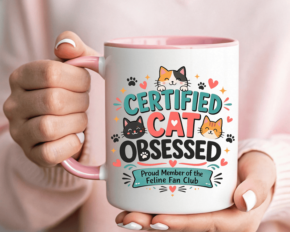 Cat Lover Coffee Mug, Certified Cat Obsessed Mug, Funny Cat Mom Gift, Cute Feline Fan Club Cup, Cat Owner Present for Pet Lovers