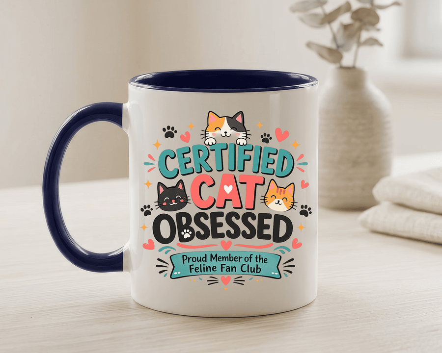 Cat Lover Coffee Mug, Certified Cat Obsessed Mug, Funny Cat Mom Gift, Cute Feline Fan Club Cup, Cat Owner Present for Pet Lovers