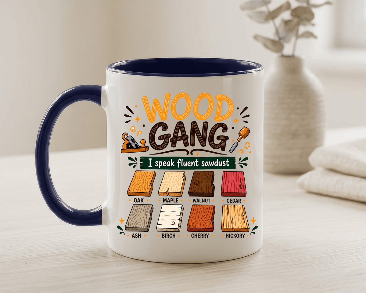Woodworker Coffee Mug, Wood Gang Carpenter Mug, Funny Woodworking Gift, I Speak Fluent Sawdust Cup for Carpenter and Woodworker