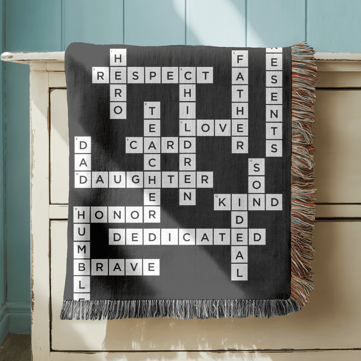 Personalized Daughter Crossword Woven Blanket, Meaningful Gift for Daughter from Mom or Dad, Custom Word Art Throw Blanket