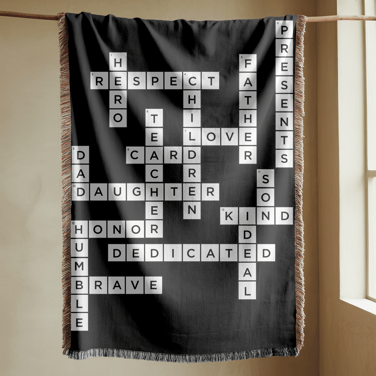 Personalized Daughter Crossword Woven Blanket, Meaningful Gift for Daughter from Mom or Dad, Custom Word Art Throw Blanket