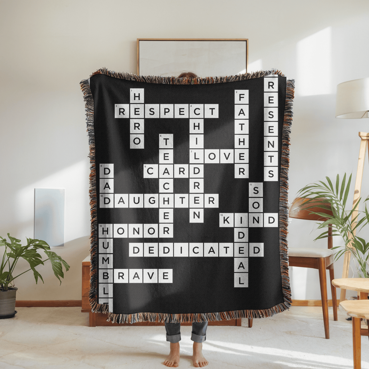 Personalized Daughter Crossword Woven Blanket, Meaningful Gift for Daughter from Mom or Dad, Custom Word Art Throw Blanket
