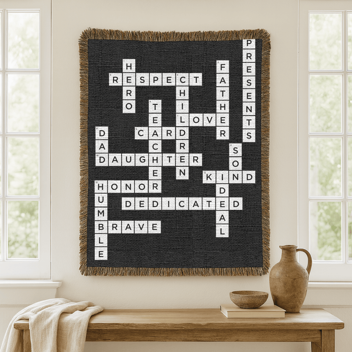 Personalized Daughter Crossword Woven Blanket, Meaningful Gift for Daughter from Mom or Dad, Custom Word Art Throw Blanket