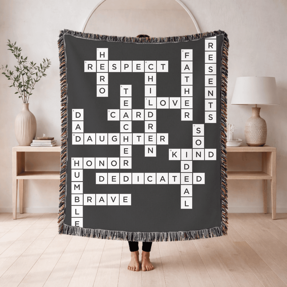 Personalized Daughter Crossword Woven Blanket, Meaningful Gift for Daughter from Mom or Dad, Custom Word Art Throw Blanket