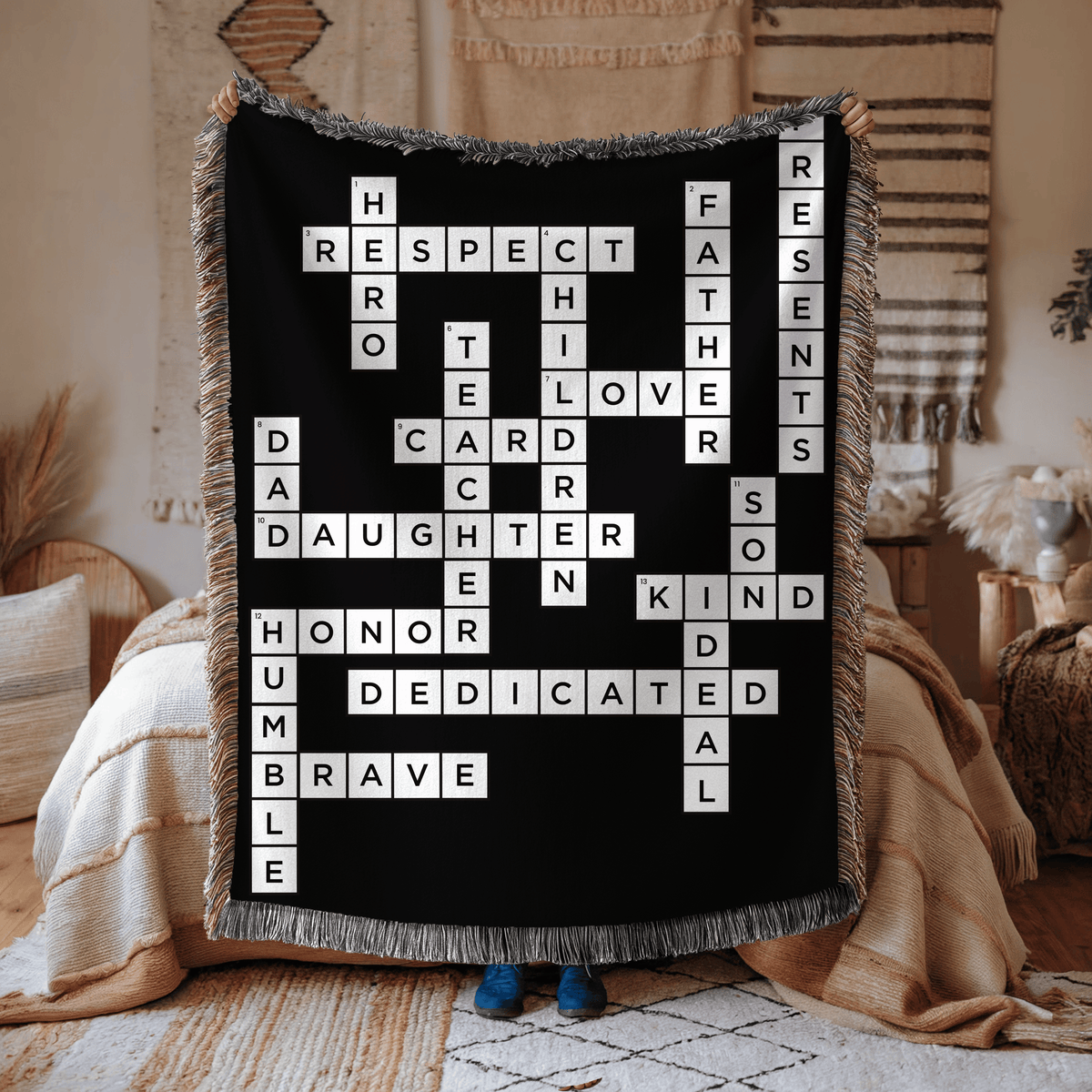 Personalized Daughter Crossword Woven Blanket, Meaningful Gift for Daughter from Mom or Dad, Custom Word Art Throw Blanket