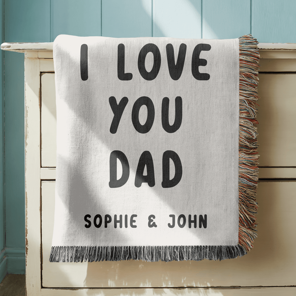 Personalized Dad Gift Woven Blanket, Custom I Love You Dad Blanket from Kids, Meaningful Father's Day Gift, Personalized Throw