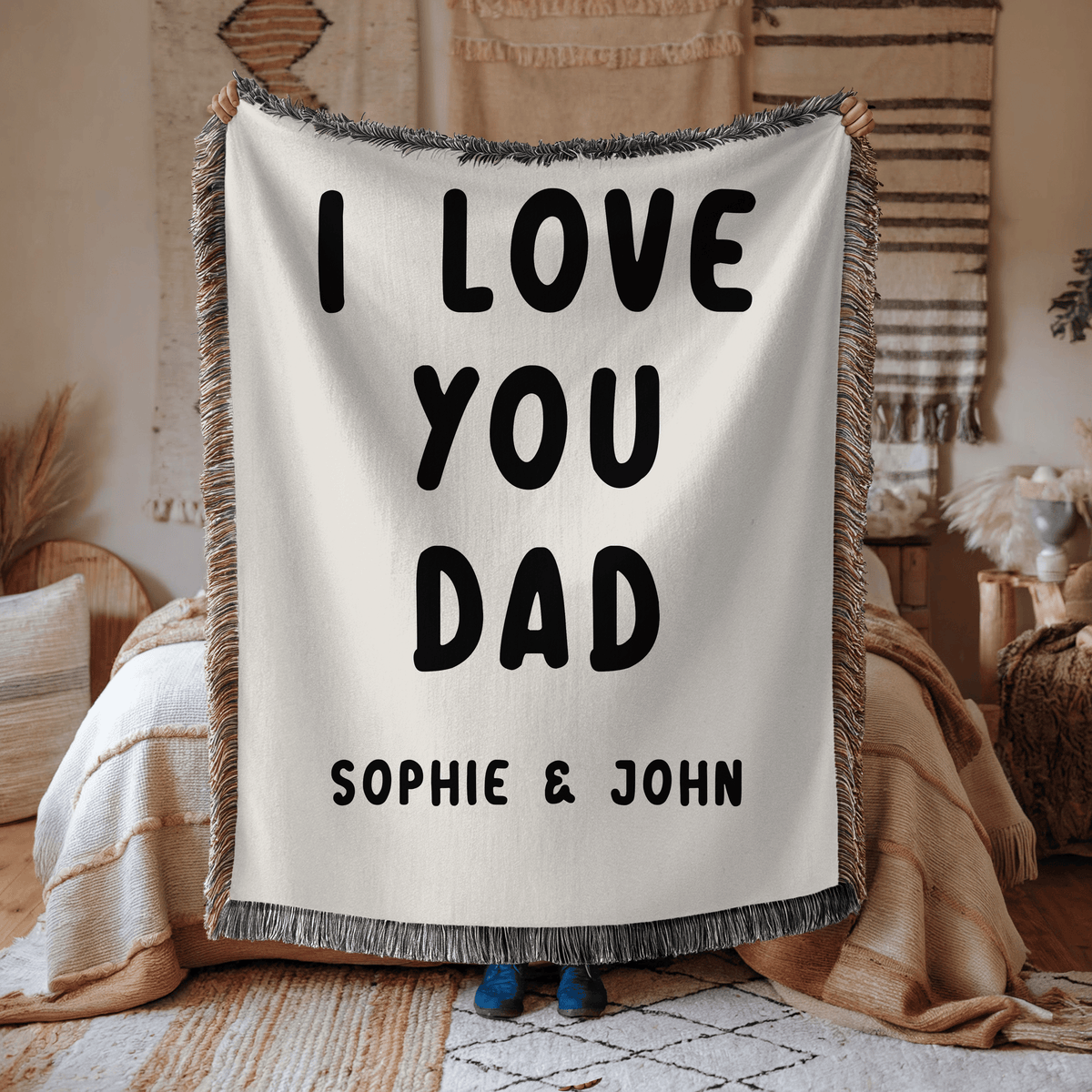 Personalized Dad Gift Woven Blanket, Custom I Love You Dad Blanket from Kids, Meaningful Father's Day Gift, Personalized Throw