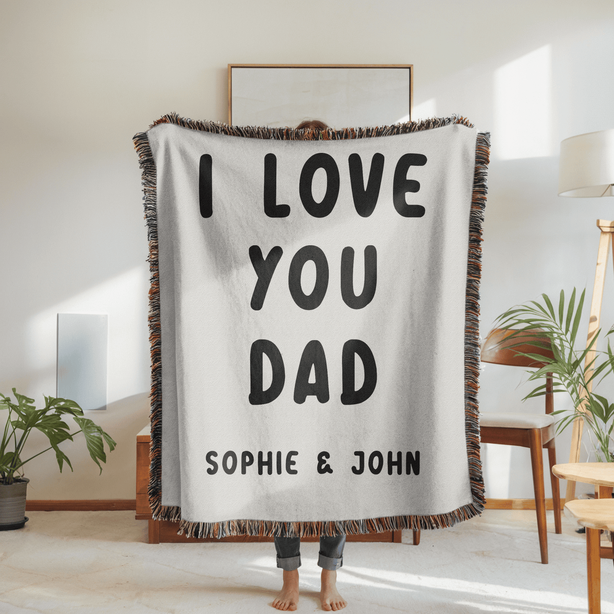 Personalized Dad Gift Woven Blanket, Custom I Love You Dad Blanket from Kids, Meaningful Father's Day Gift, Personalized Throw