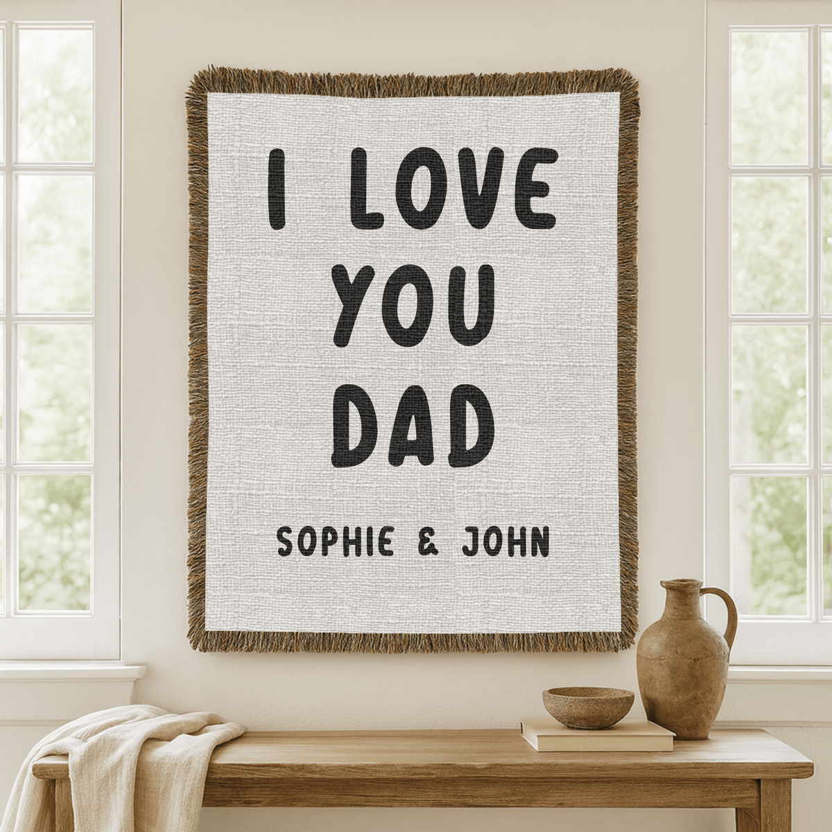 Personalized Dad Gift Woven Blanket, Custom I Love You Dad Blanket from Kids, Meaningful Father's Day Gift, Personalized Throw