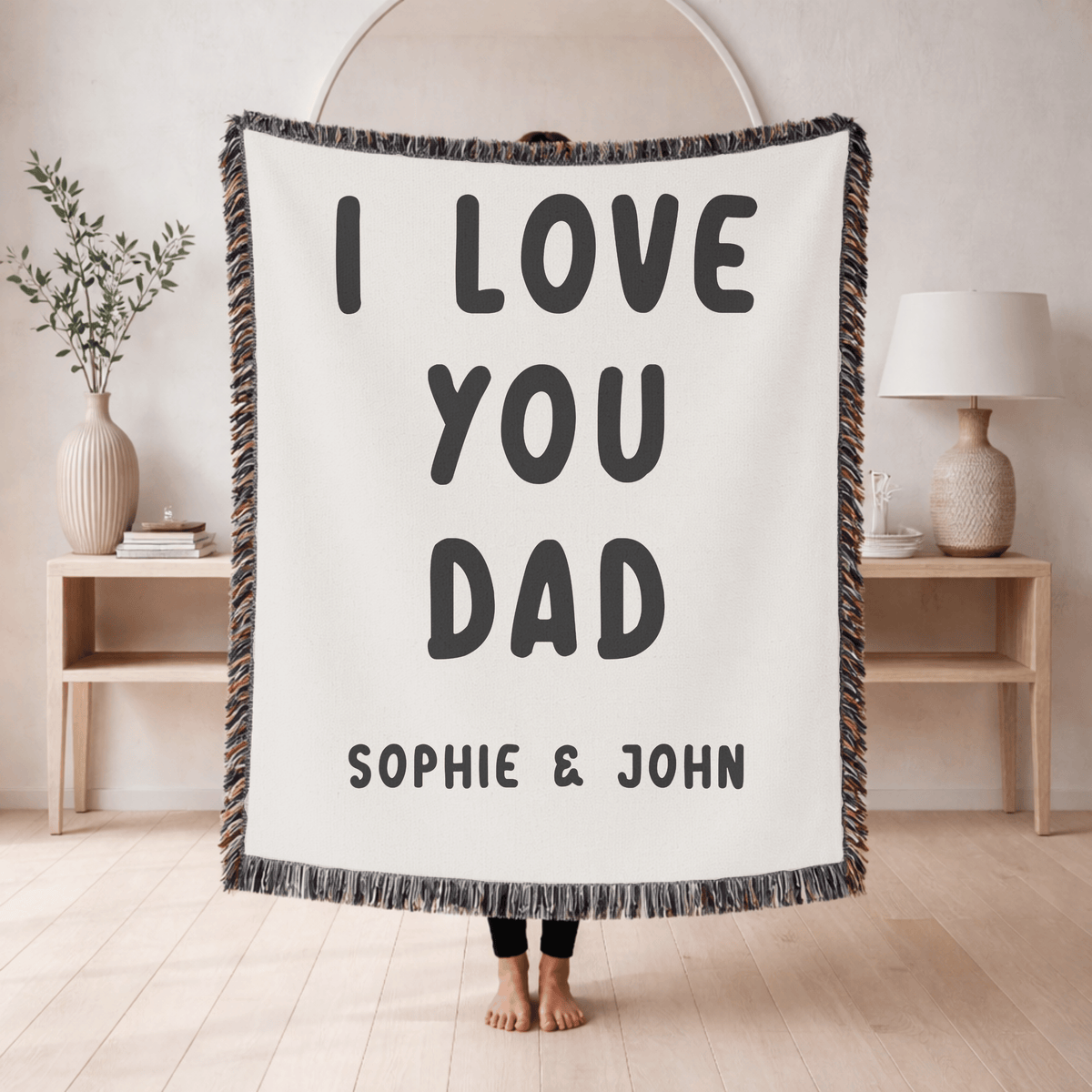 Personalized Dad Gift Woven Blanket, Custom I Love You Dad Blanket from Kids, Meaningful Father's Day Gift, Personalized Throw