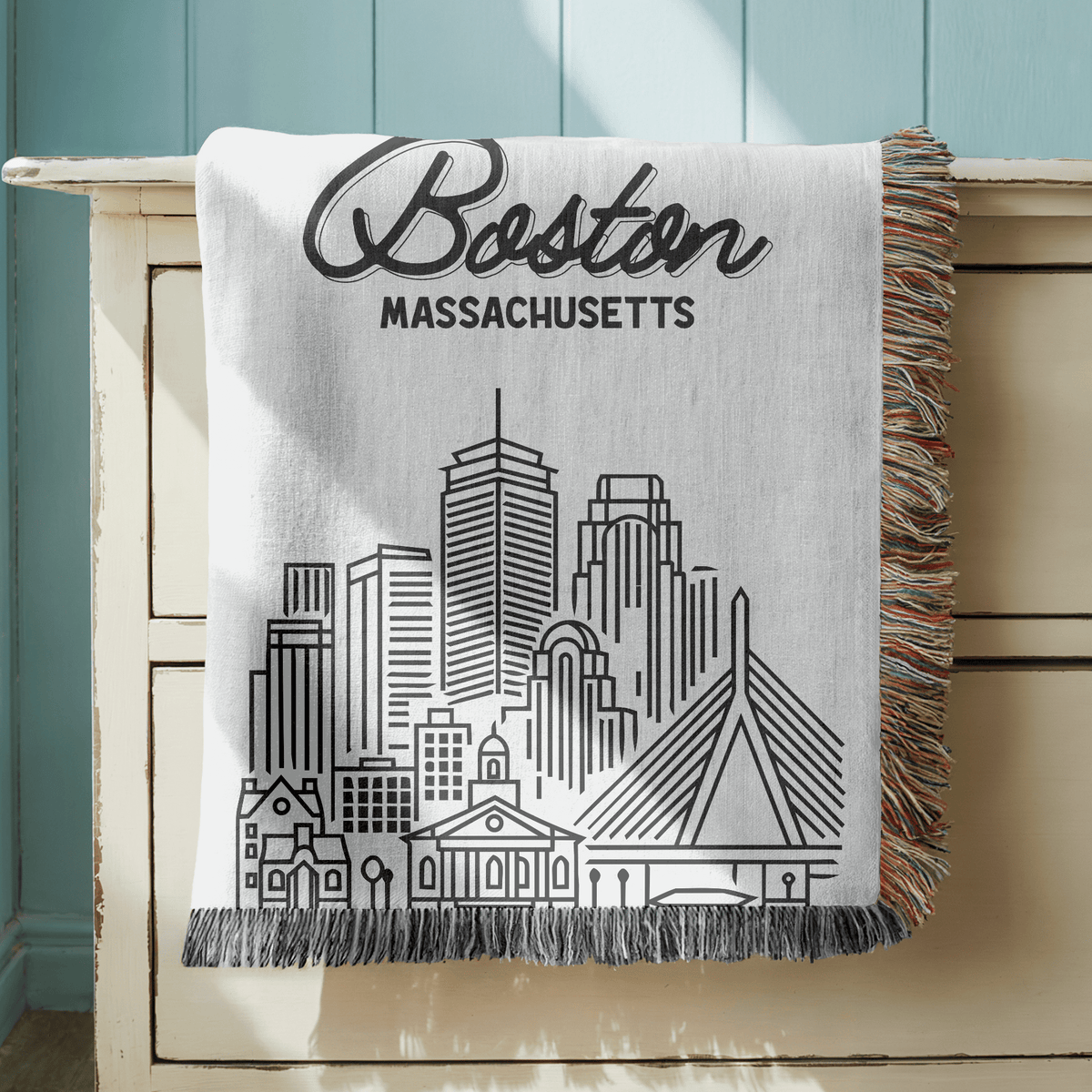 Boston Skyline Woven Blanket, Boston Massachusetts Throw Blanket, Cityscape Home Decor Gift, Travel Lover Keepsake, Boston Gift