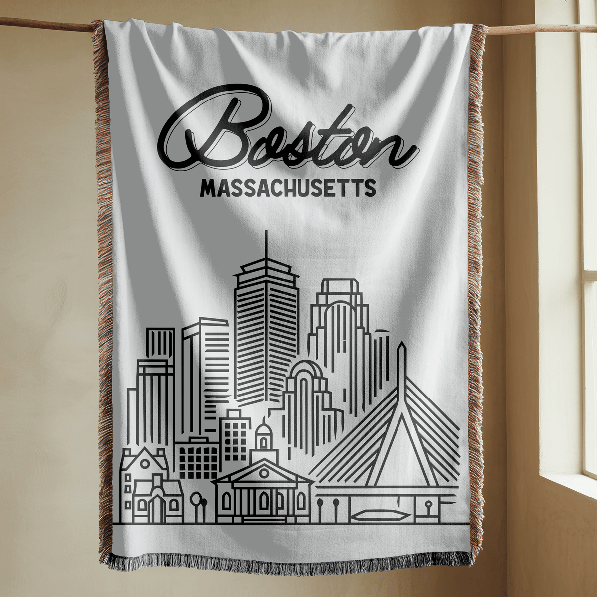 Boston Skyline Woven Blanket, Boston Massachusetts Throw Blanket, Cityscape Home Decor Gift, Travel Lover Keepsake, Boston Gift