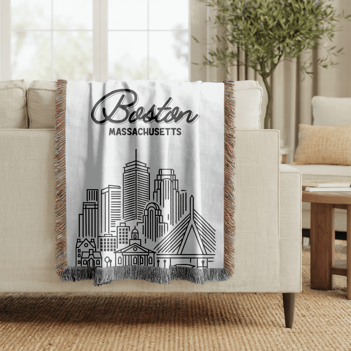 Boston Skyline Woven Blanket, Boston Massachusetts Throw Blanket, Cityscape Home Decor Gift, Travel Lover Keepsake, Boston Gift