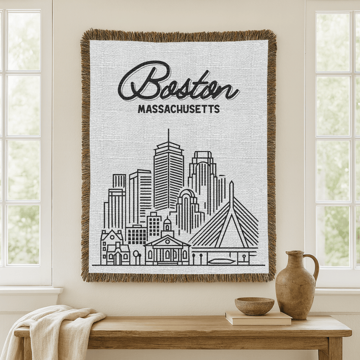 Boston Skyline Woven Blanket, Boston Massachusetts Throw Blanket, Cityscape Home Decor Gift, Travel Lover Keepsake, Boston Gift