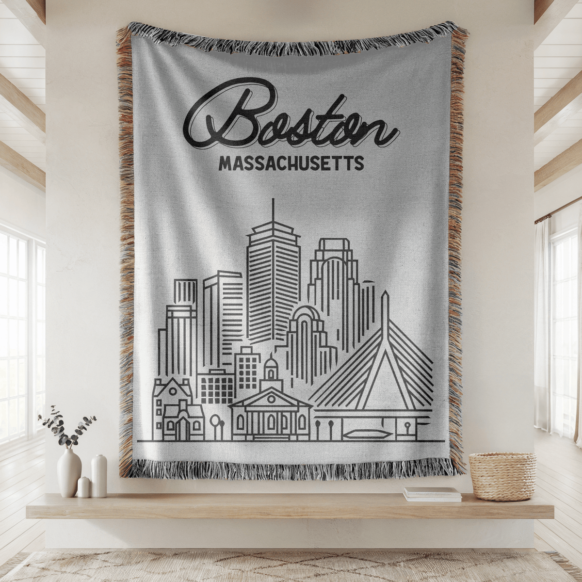 Boston Skyline Woven Blanket, Boston Massachusetts Throw Blanket, Cityscape Home Decor Gift, Travel Lover Keepsake, Boston Gift