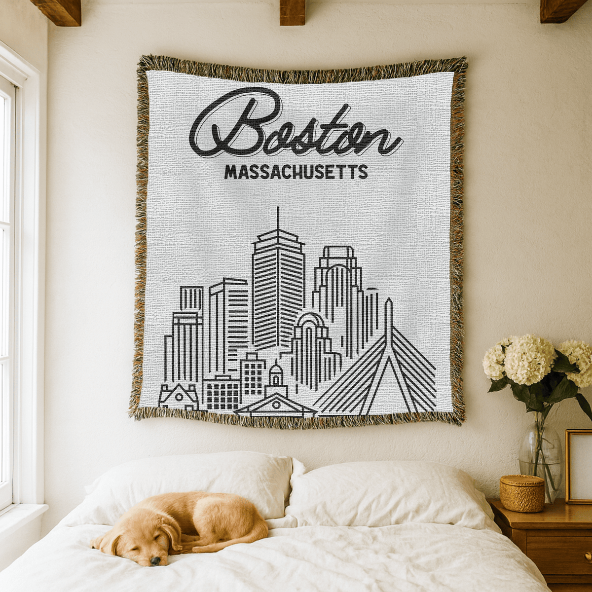 Boston Skyline Woven Blanket, Boston Massachusetts Throw Blanket, Cityscape Home Decor Gift, Travel Lover Keepsake, Boston Gift