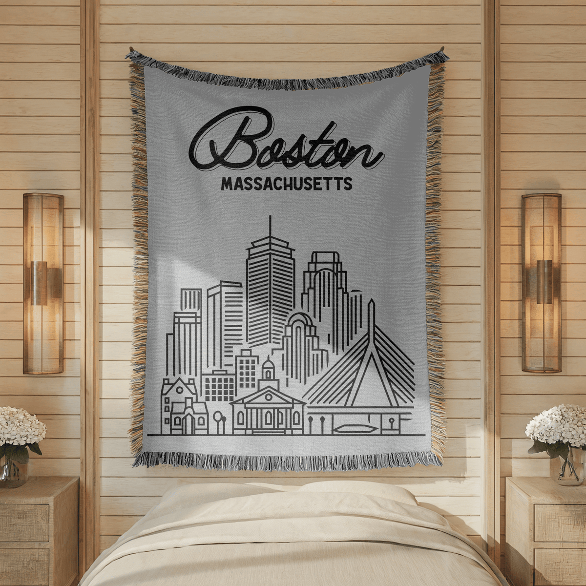 Boston Skyline Woven Blanket, Boston Massachusetts Throw Blanket, Cityscape Home Decor Gift, Travel Lover Keepsake, Boston Gift