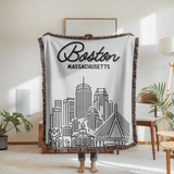 Boston Skyline Woven Blanket, Boston Massachusetts Throw Blanket, Cityscape Home Decor Gift, Travel Lover Keepsake, Boston Gift