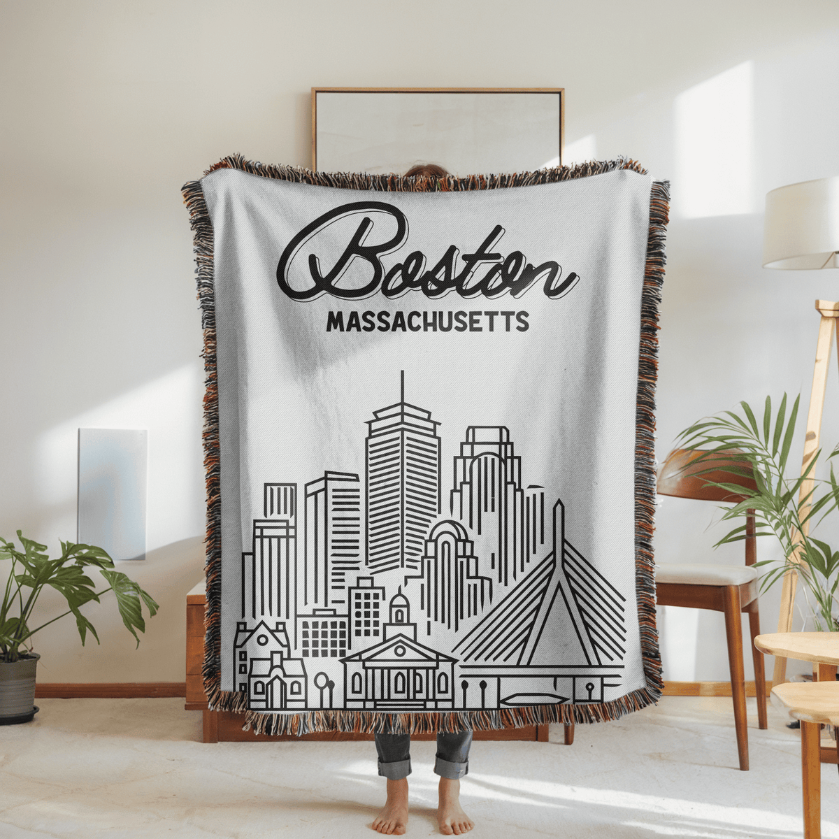 Boston Skyline Woven Blanket, Boston Massachusetts Throw Blanket, Cityscape Home Decor Gift, Travel Lover Keepsake, Boston Gift