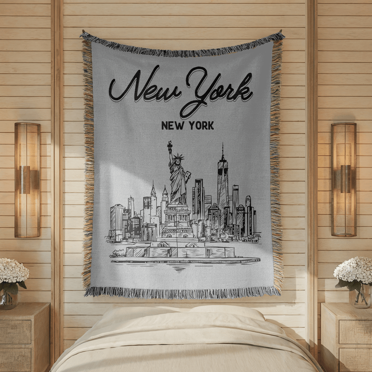 New York City Skyline Woven Blanket, NYC Throw Blanket with Statue of Liberty, New York Travel Gift, Cityscape Home Decor Blanket