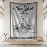 New York City Skyline Woven Blanket, NYC Throw Blanket with Statue of Liberty, New York Travel Gift, Cityscape Home Decor Blanket