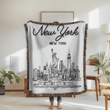 New York City Skyline Woven Blanket, NYC Throw Blanket with Statue of Liberty, New York Travel Gift, Cityscape Home Decor Blanket