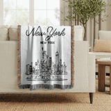 New York City Skyline Woven Blanket, NYC Throw Blanket with Statue of Liberty, New York Travel Gift, Cityscape Home Decor Blanket