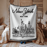 New York City Skyline Woven Blanket, NYC Throw Blanket with Statue of Liberty, New York Travel Gift, Cityscape Home Decor Blanket