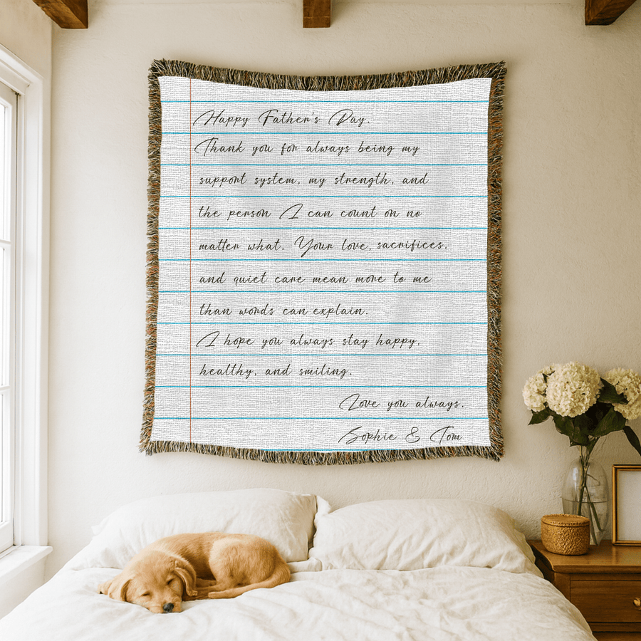 Personalized Father's Day Woven Blanket, Custom Letter to Dad Blanket, Meaningful Gift from Kids, Handwritten Message Throw for Father