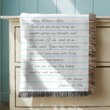 Personalized Father's Day Woven Blanket, Custom Letter to Dad Blanket, Meaningful Gift from Kids, Handwritten Message Throw for Father