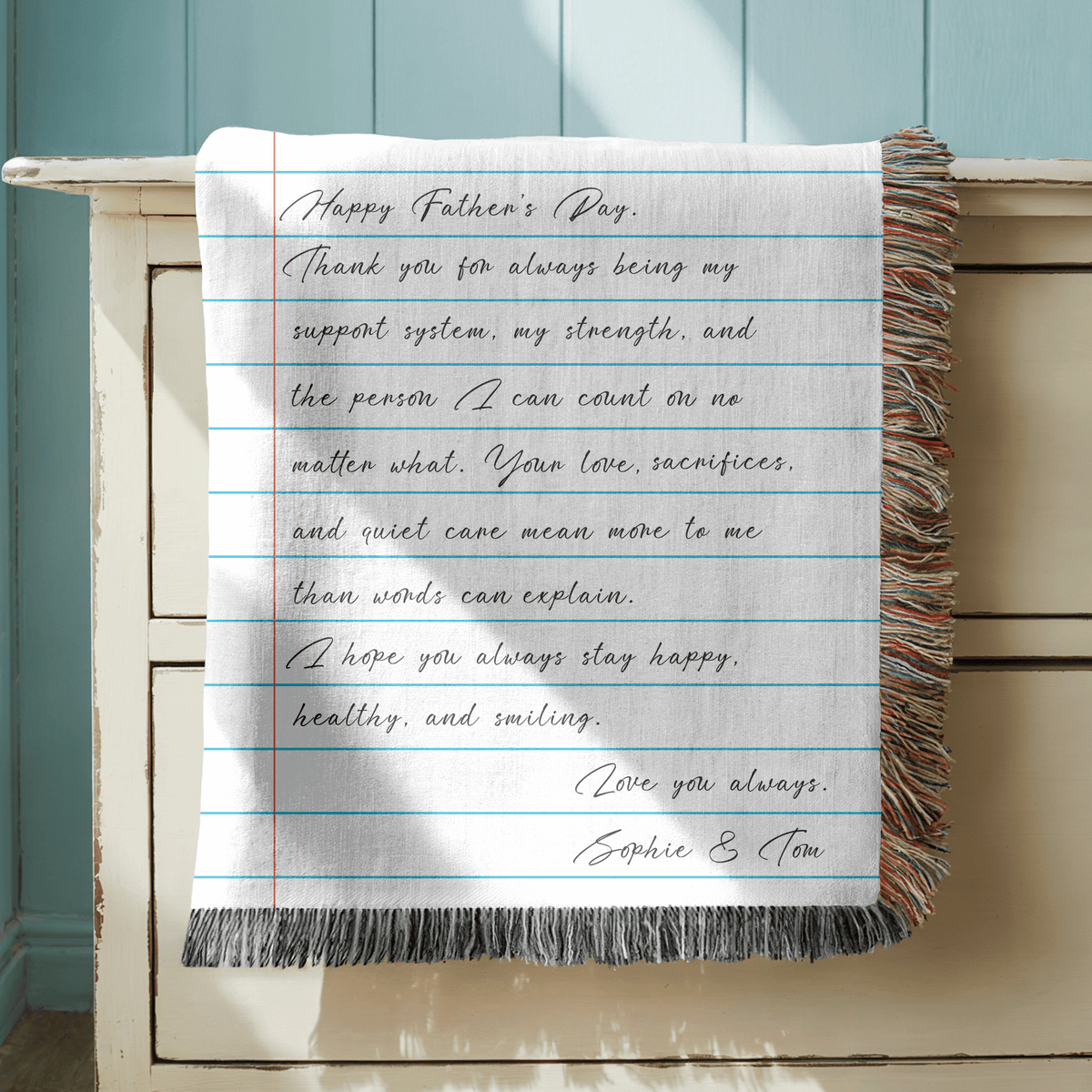 Personalized Father's Day Woven Blanket, Custom Letter to Dad Blanket, Meaningful Gift from Kids, Handwritten Message Throw for Father