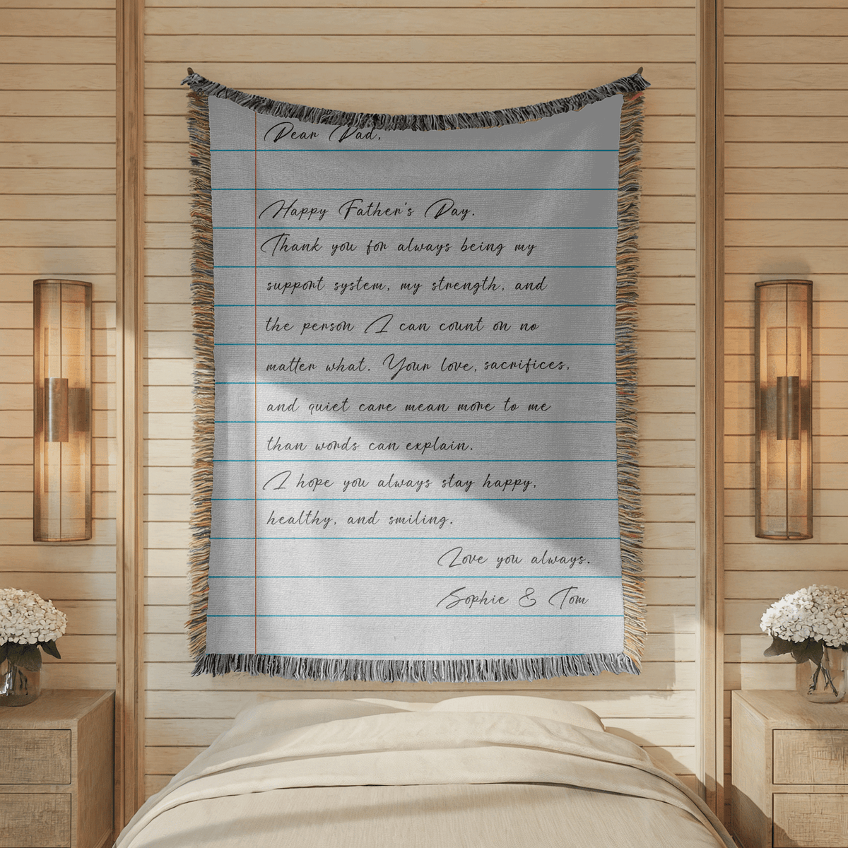 Personalized Father's Day Woven Blanket, Custom Letter to Dad Blanket, Meaningful Gift from Kids, Handwritten Message Throw for Father