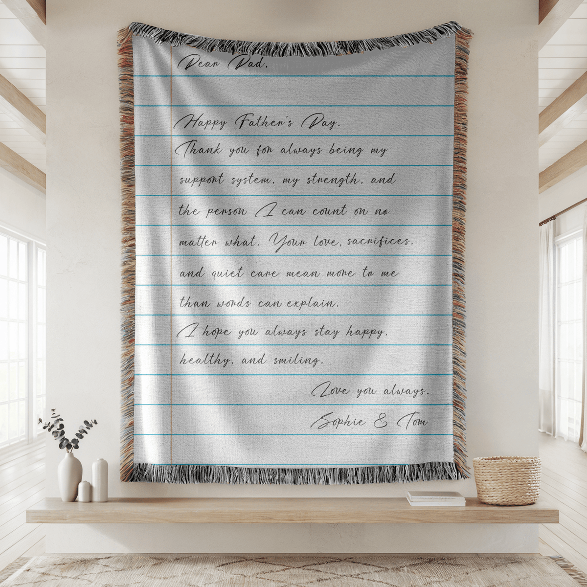 Personalized Father's Day Woven Blanket, Custom Letter to Dad Blanket, Meaningful Gift from Kids, Handwritten Message Throw for Father
