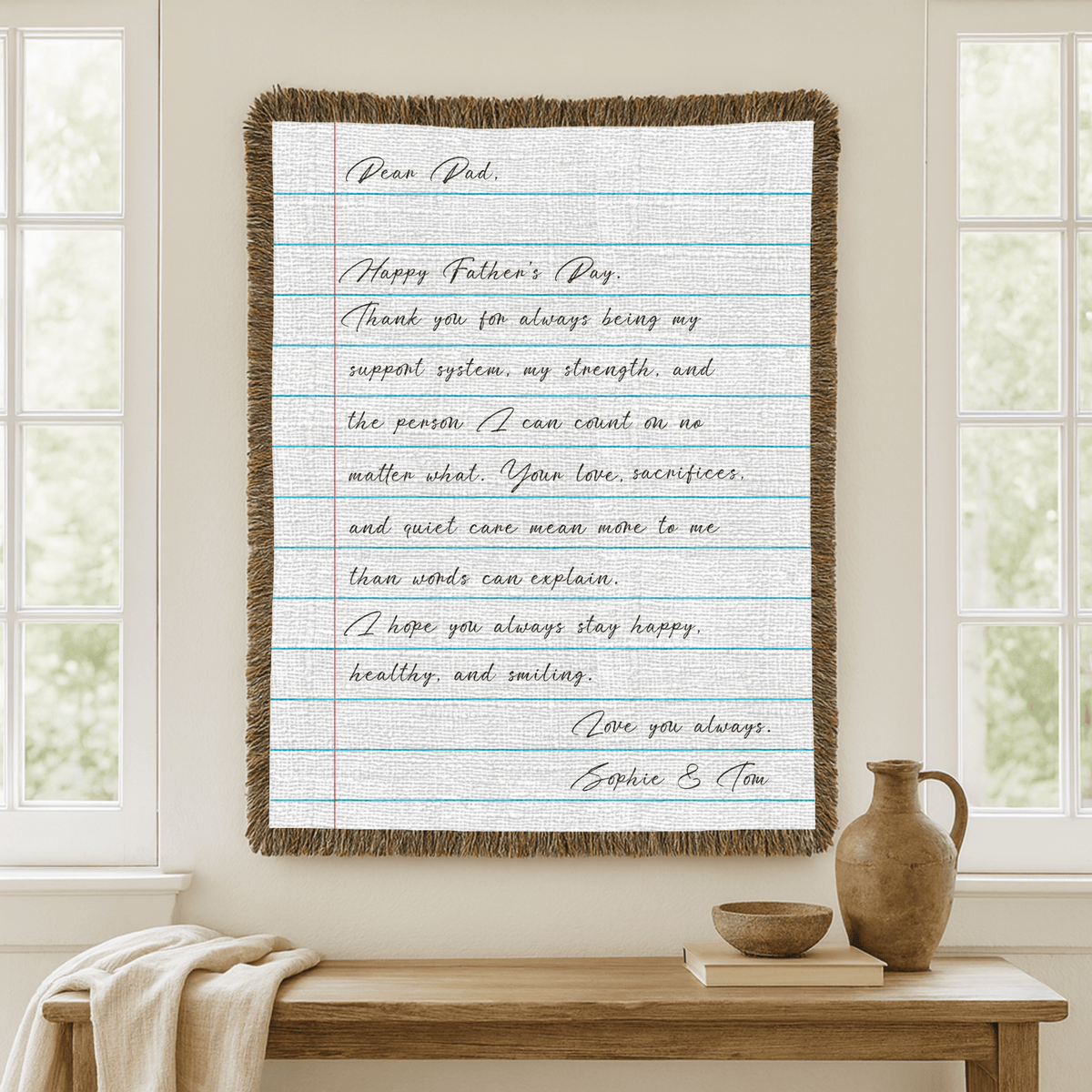 Personalized Father's Day Woven Blanket, Custom Letter to Dad Blanket, Meaningful Gift from Kids, Handwritten Message Throw for Father