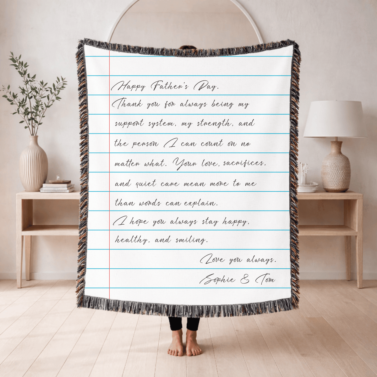 Personalized Father's Day Woven Blanket, Custom Letter to Dad Blanket, Meaningful Gift from Kids, Handwritten Message Throw for Father