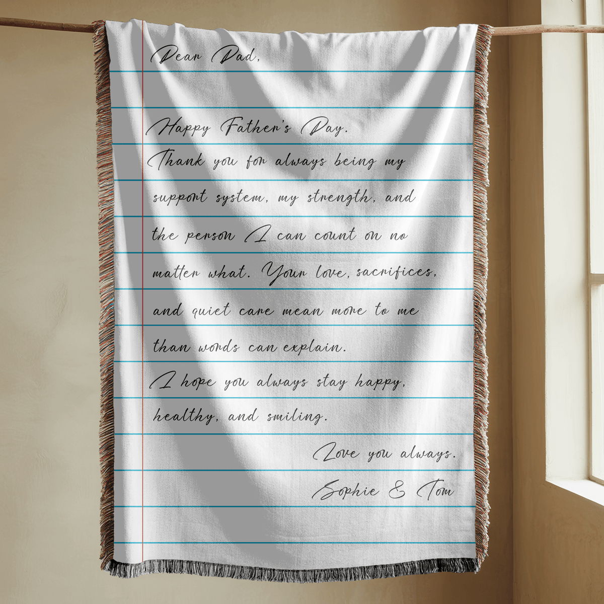 Personalized Father's Day Woven Blanket, Custom Letter to Dad Blanket, Meaningful Gift from Kids, Handwritten Message Throw for Father