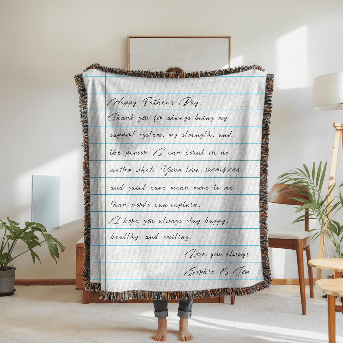 Personalized Father's Day Woven Blanket, Custom Letter to Dad Blanket, Meaningful Gift from Kids, Handwritten Message Throw for Father