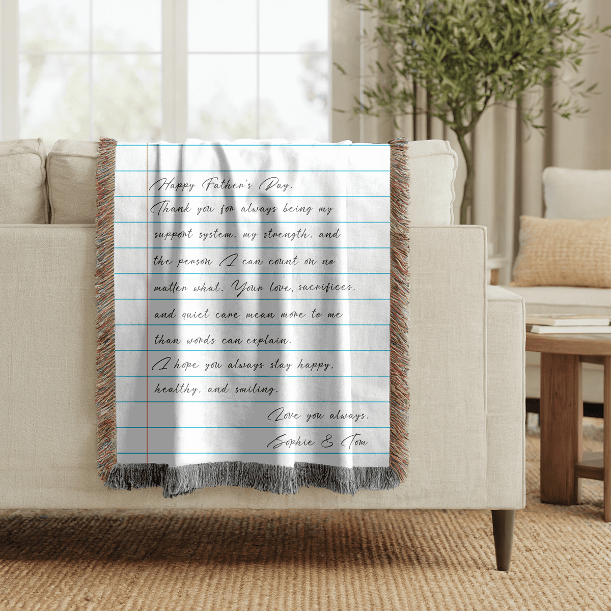 Personalized Father's Day Woven Blanket, Custom Letter to Dad Blanket, Meaningful Gift from Kids, Handwritten Message Throw for Father