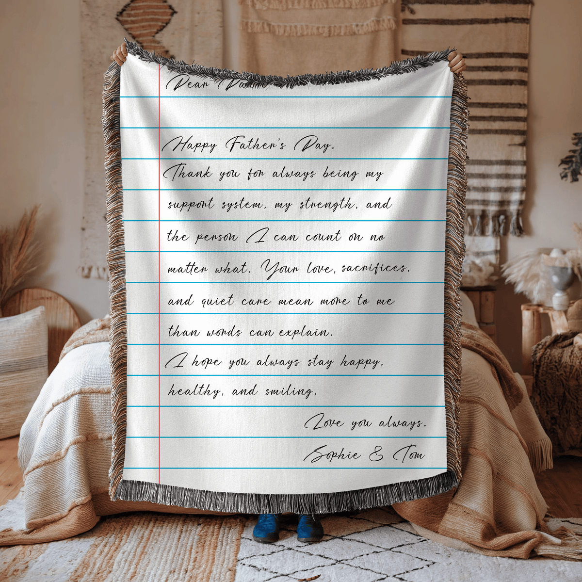 Personalized Father's Day Woven Blanket, Custom Letter to Dad Blanket, Meaningful Gift from Kids, Handwritten Message Throw for Father