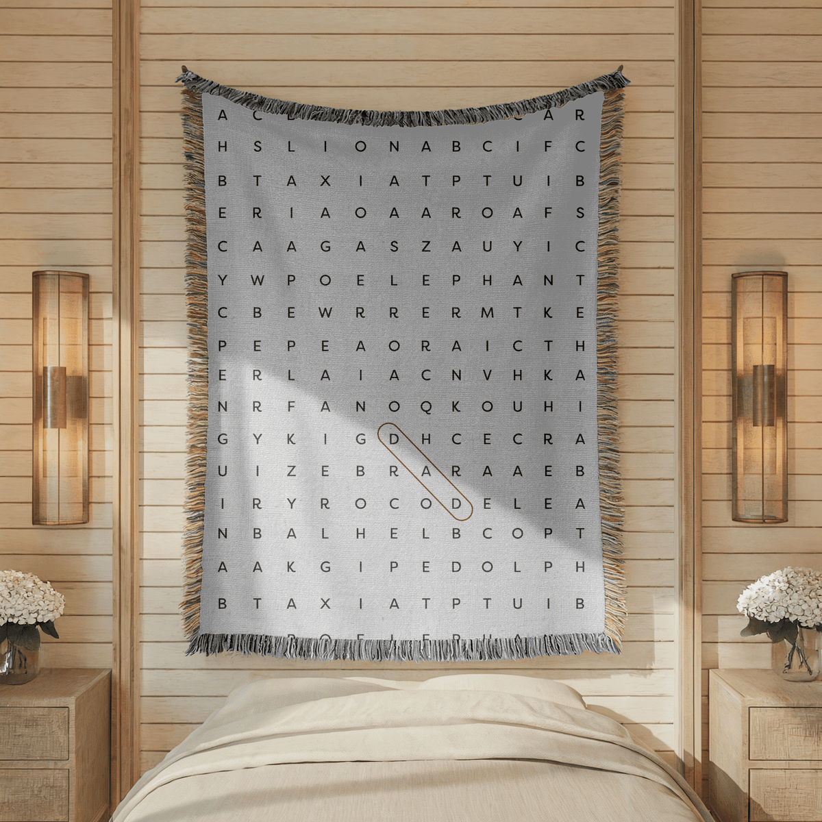 Animal Word Search Woven Blanket, Educational Puzzle Throw Blanket, Personalized Learning Gift for Kids, Animal Lover Activity Blanket